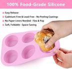 3-Pack 6-Cup Silicone Muffin Pans, Nonstick Cupcake Baking Molds, BPA/PFA-Free, Dishwasher & Oven Safe - Pink