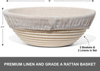 Premium Bread Proofing Set with Acacia Wood - Sourdough Bread Baking Supplies, 2 Rattan Banneton Baskets, 2 Basket Covers, Brush, Metal Scrapper, Plastic Scrapper, Scoring Lame, 5 Blades & Case