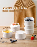 Hasense Ceramic Ramekins, 8 oz Creme Brulee Ramekins Set of 6, Porcelain Souffle Cups for Pudding, Dipping Sauce, Ice Cream, Custard, Ceramic Baking Dish, Dishwashing Safe, White
