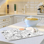 Coffee Cups Print Dish Drying Mat for Kitchen Counter Absorbent Microfiber Drying Pad, Medium 16x18 in, Reversible Drainer Mats
