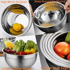 MIKULA Mixing Bowls, Mixing Bowl Set with Lids, 22PCS Large Stainless Steel Mixing Bowls & 400ML Measuring Cups Spoons Storage Nesting Metal Baking Bowl 7/6/4.5/3.5/2.5QT for Kitchen Supplies