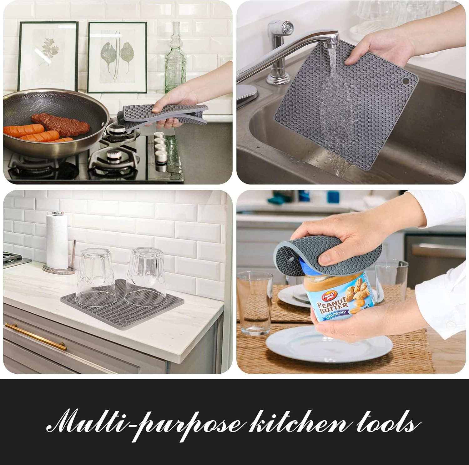Joyhalo Trivets for Hot Dishes - Hot Pads for Kitchen, Silicone Pot Holders for Hot Pots and Pans, Silicone Mats for Kitchen Countertops, Table, Flexible Easy to Wash and Dry