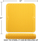 Silicone Dish Drying Mat for Multiple Usage,Easy clean,Eco-friendly,Heat-resistant Silicone Mat for Kitchen Counter or Sink,Refrigerator or Drawer liner Yellow M 12 inches x 12 inches