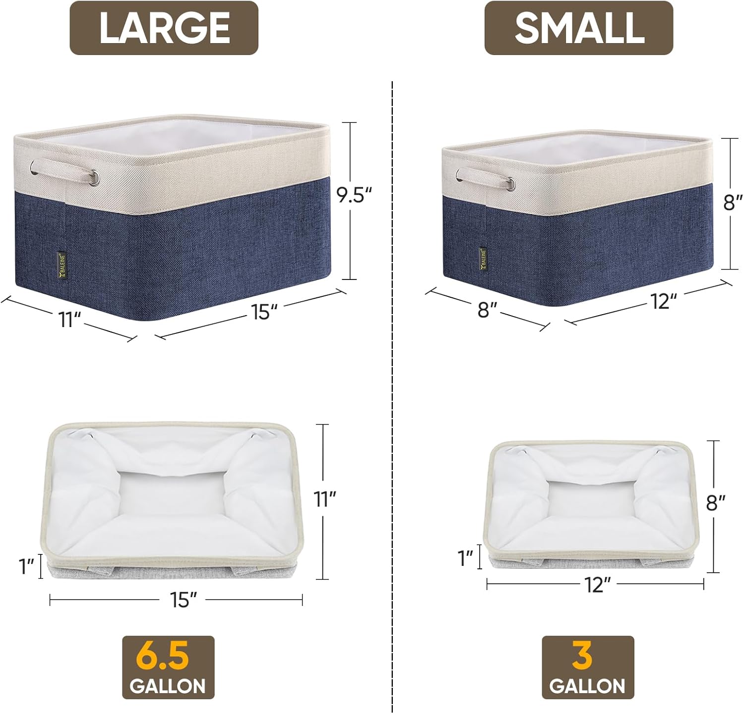 BALEINE 1 Pack Fabric Storage Bins for Shelves, Linen Storage Baskets for Organizing, Decorative Closet Bins for Clothes, Home (Navy Blue, 15''x11''x9.5'')