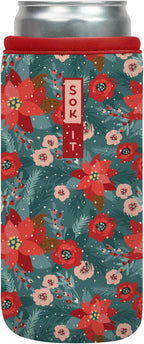 Sok It CanSok Sleeve for Beer & Soda Insulated Neoprene Cover (Pastel Poinsettias, 12oz Slim Can Sleeve)