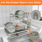 Dish Drying Rack for Kitchen Counter,Two-Tier Dish Rack with Utensil Holder, Auto-Draining Dish Racks, Large Capacity Dish Drainer Organizer for Plates, Bowls, Cups with Drainboard Grey