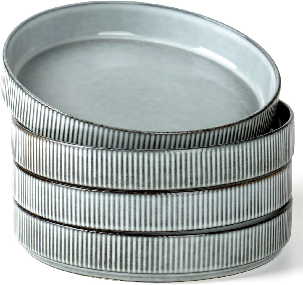 famiware Star 8.25" Pasta Bowls, Large Dinner Bowls Set of 4, Salad Bowl Plates, Shallow Bowls for Eating, Smoky Blue