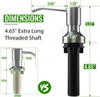 Soap Dispenser for Kitchen Sink, Kitchen Sink Soap Dispenser with 17 OZ Bottle, Refill from The Top Bar, Longer Threaded Shaft Shank, Wide Pump Head Base (Brushed Nickel)