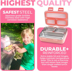 Stainless Steel Lunch Box for Baby Toddlers Girls, Mini Bento, 3 Eco Metal Portion Sections Leakproof Lid, Pre-School Daycare Lunches, Toddler Kids Spill-Proof Snack Container, 18 oz/550 mL Pink