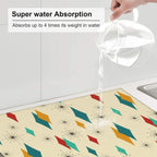 Mid Century Modern Dish Drying Mat for Kitchen Counter Atomic Retro Dish Drainer Rack Mats 16"x18" Absorbent Reversible Yellow Drying Pad