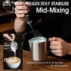 DSP Handheld Milk Frother Rechargeable, Electric Whisk for Coffee, 2 Stirring Rods 3 Speed Adjustable, Low Noise Drink Whisk for Lattes, Matcha, Hot Chocolate, Egg (Midnight Black)