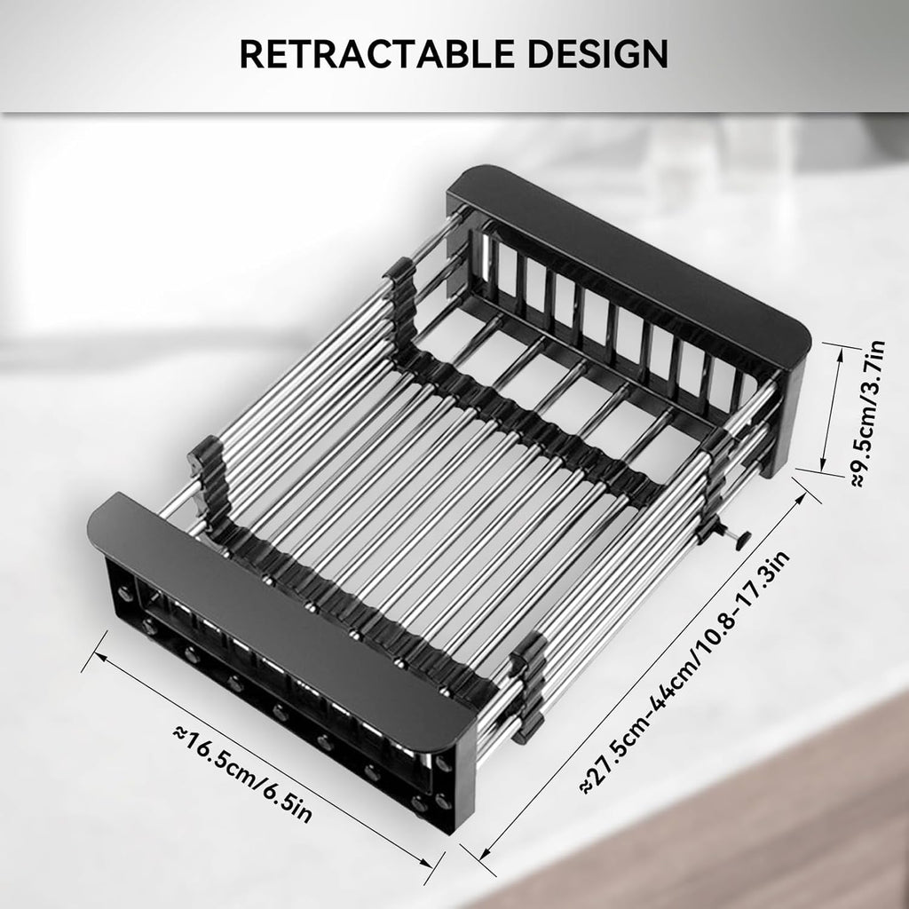 Cyrank Over The Sink Dish Drying Rack, Over The Sink Dish Drying Rack Expandable Over Sink Grill Telescopic Drain Basket Kitchen Rack Drain Basket Sink Drying Rack(S#Black)