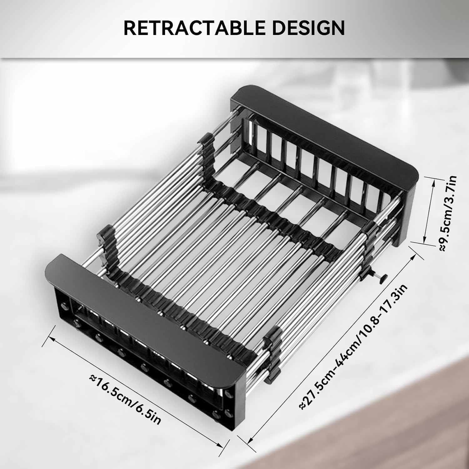 Cyrank Over The Sink Dish Drying Rack, Over The Sink Dish Drying Rack Expandable Over Sink Grill Telescopic Drain Basket Kitchen Rack Drain Basket Sink Drying Rack(S#Black)
