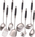 18/10 Stainless Steel Kitchen Utensils Set with Wooden Handle, 8Pcs 15” Long Cooking Utensil Set & Kitchen Gadgets Cookware Set, Serving Utensils-Spatula, Turner, Pasta, Serving Spoon, Skimmer, Ladle