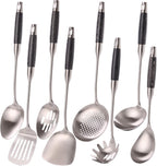 18/10 Stainless Steel Kitchen Utensils Set with Wooden Handle, 8Pcs 15” Long Cooking Utensil Set & Kitchen Gadgets Cookware Set, Serving Utensils-Spatula, Turner, Pasta, Serving Spoon, Skimmer, Ladle