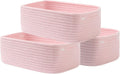 Small Woven Basket, 12 x 8 x 4.5 Inches, Storage Basket for Organizing, Cute Small Rope Shelf Closet Cube Storage Bins Baskets for Shelves, Dog Toy Gift Baskets Empty, 3 Pack Light Pink
