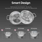 SUNHOUSE 5 Quart Stainless Steel Steamer Insert – Multi-Purpose Soup & Food Steamer with Stay-Cool Handles & Heavy-Duty Glass Lid – Fits Various Pot Sizes (8", 9", 9.5")