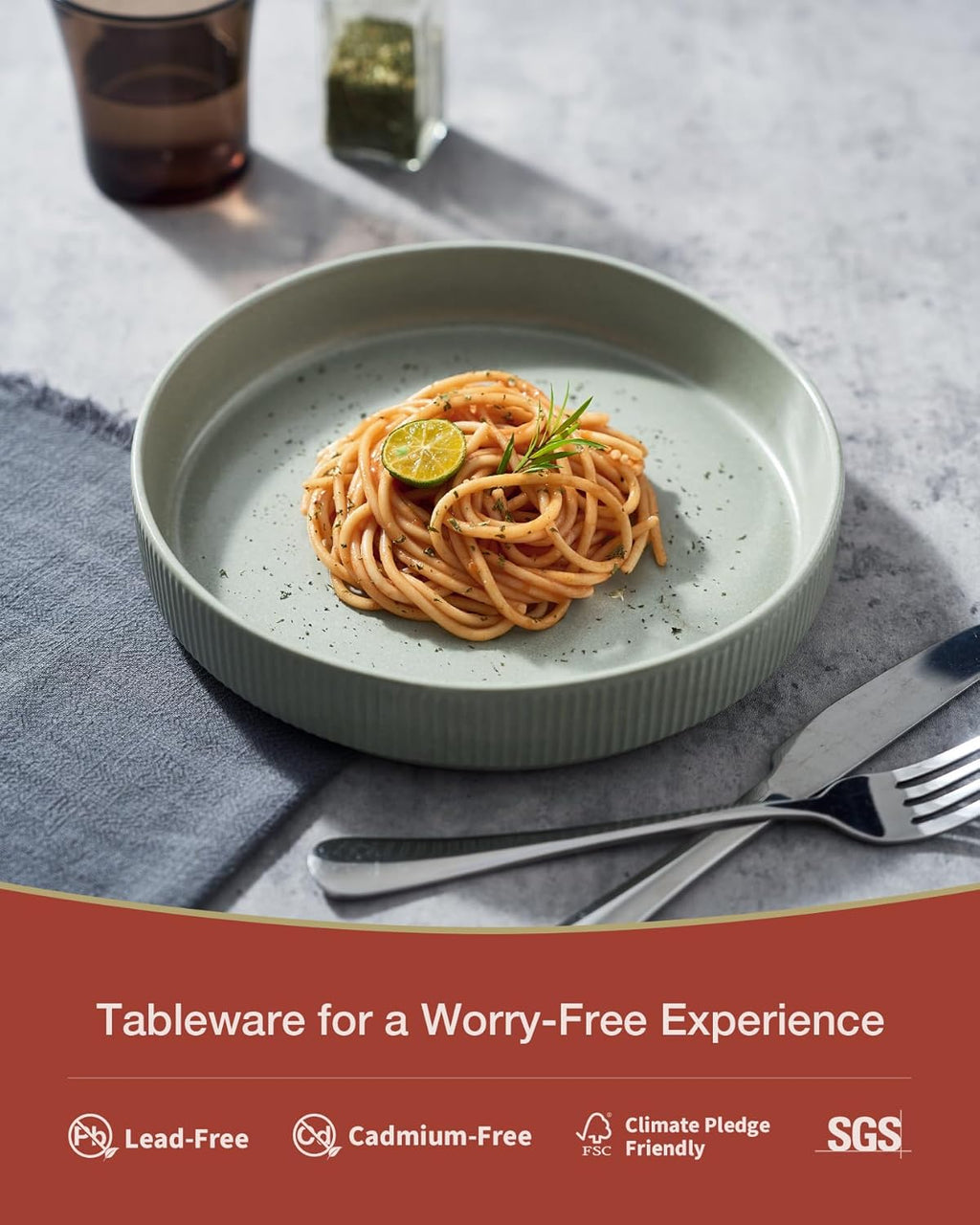 famiware Star 8.25" Pasta Bowls, Large Dinner Bowls Set of 6, Salad Bowl Plates, Shallow Bowls for Eating, Light Green