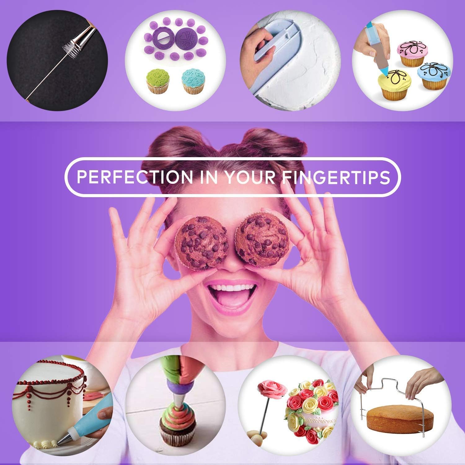 Cake Decorating Kit,137pcs Cake Decorating Supplies with Cake Turntable for Decorating,Pastry Piping Bag,Russian Piping Tips Baking Tools, Cake Baking Supplies for Beginners(Pink)