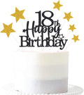 Glittery 18th Happy Birthday Cake Topper with Star,Personalised 18 Birthday Cake Toppers Party Decorations Party Supplies for Boys Girls Black Gold