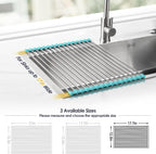 Tomorotec 17.7" x 12.5" Roll Up Dish Drying Rack Over Sink Drying Rack Sink Cover Kitchen Sink Accessories Gadget Multipurpose Organizer Foldable Stainless Steel Drainer