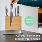 Coninx Magnetic Knife Holder with display stand, Double Sided Strong Magnetic Knife block for Kitchen counter top, Universal empty storage Organizer Block (Bamboo Wood)