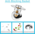 Universal Sink Stopper with Hair Catcher, Faster Drainage, Bathroom Sink Drain Strainer in Brass, Pop Up Drain Cover, Basin Plug for 1.04~1.97 Inch Drain Hole