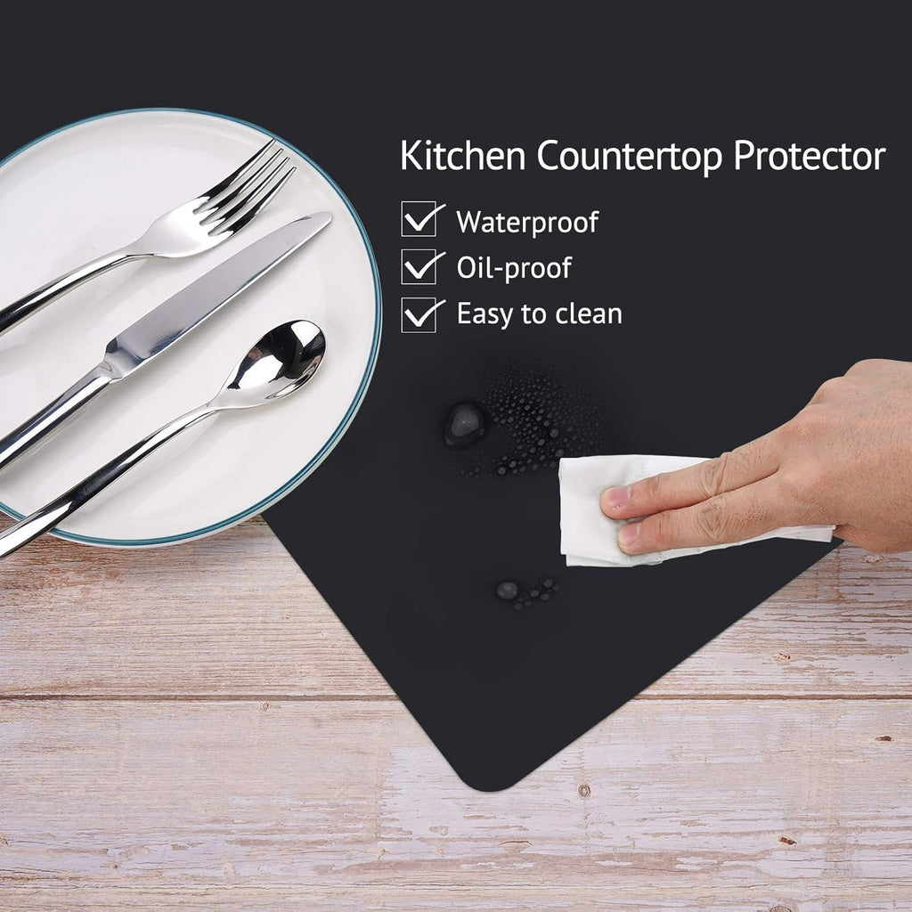 Gartful Silicone Mats for Kitchen Counter, Thicker 0.06", 25 x 17 inches Multipurpose Table Mat, Silicone Pad Desk Work Mat, Nonstick Nonskid Heat-Resistant Pad, Placemat, Black, 2PCS