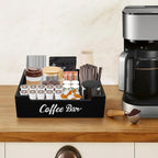 Coffee Pod Bar Station Wooden 14" X 10" X 4" Organizer Box for Countertop, Counter Top Tea Espresso Cup Wood Storage Box, Black