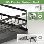Dish Drying Rack, Stainless Steel Rustproof Dish Rack for Kitchen Counter, Sturdy Dish Drainer with Drainboard, Drainage, Utensil Holder for Various Kitchenware, 16.2"(L) x 12.6"(W), Black