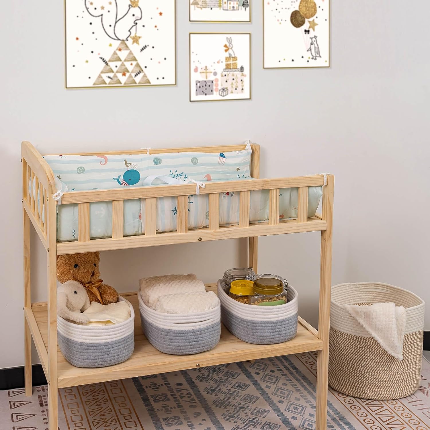 CubesLand Cube Shelf Storage Baskets for Organizing, Woven Shelf, Closet Bins Shelves Toy Basket Box Nursery Baby 2 Packs Organization Off White/Light Gray