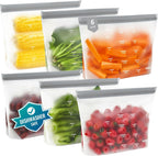 IDEATECH Reusable Bags Dishwasher Safe, BPA Free Reusable Freezer Bags Stand Up, Leakproof Silicone Bags for Food Storage Containers, Salad Fruit,Vegetables,Traval, Home Organization -Gray 6 Gallon