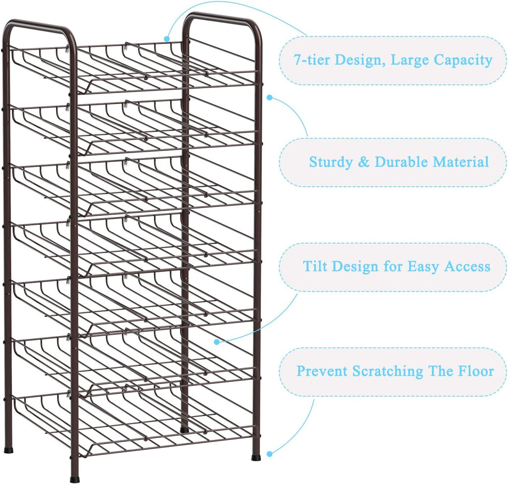 Vrisa Can Organizer for Pantry 7-tier Can Dispenser Rack Holde up to 84 Cans Multifunctional Can Holder for Canned Food Storage Kitchen Cabinet or Pantry Shelf Rustic Brown