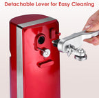 Davivy Electric Can Opener for One Touch Lid Opening,Removable Stainless Steel Cutter and 3- in-1 Design with Knife Sharpener and Bottle Opener, Red