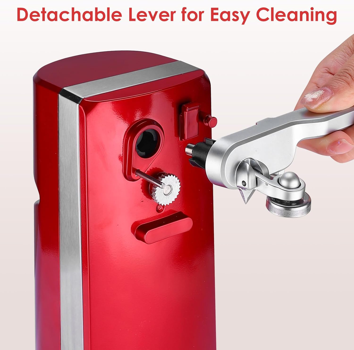 Davivy Electric Can Opener for One Touch Lid Opening,Removable Stainless Steel Cutter and 3- in-1 Design with Knife Sharpener and Bottle Opener, Red