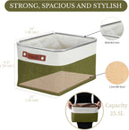 DECOMOMO Fabric Storage Bins - Storage Baskets for Shelves, Linen Closet Organization (Olive Green & White, Large - 3 Pack)