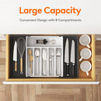Lifewit Silverware Drawer Organizer, Expandable Utensil Tray for Kitchen, BPA Free Flatware and Cutlery Holder, Adjustable Plastic Storage for Spoons Forks Knives, Large, White&Black