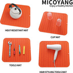 Silicone Dish Drying Mat for Multiple Usage,Easy clean,Eco-friendly,Heat-resistant Silicone Mat for Kitchen Counter or Sink,Refrigerator or Drawer Liner Orange XL 18 inches x 16 inches
