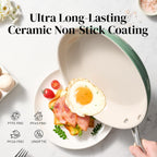 Redchef Nonstick Frying Pan Skillet, Ceramic Non-Stick Saute Pans, 9.5 inch Cooking Fry Pan with Stay Cool Handle, All Stovetops, Dishwasher/Oven Safe, PFAS-Free, Non Toxic (Green)