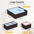 DIMJ Drawer Organizer 15 Pack - Foldable Baby Organizers and Storage & Dresser Organizer for Nursery, Bedroom, Closet - Nursery Organization Dresser Dividers for underwear, Sock, Bra, Belt, Tie, Brown