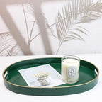 Spsyrine Dark Green Plastic Serving Tray for Ottoman, Coffee Table, Oval Decorative Tray for Entertaining, Outdoor, Living Room, Home Decor