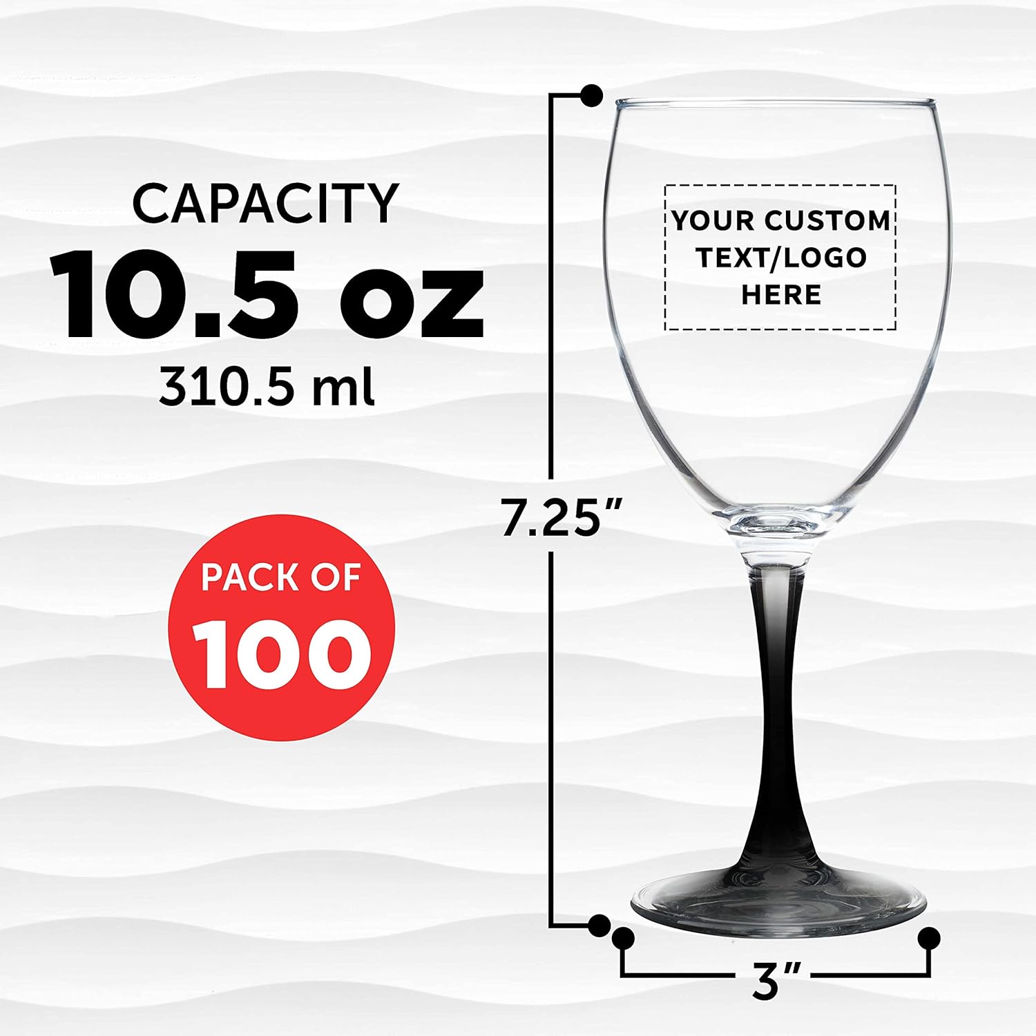 Custom Nuance Wine Glasses by ARC 10.5 oz. Set of 100, Personalized Bulk Pack - Restaurant Glassware, Perfect for Red Wine, White Wine, Cocktails - Black