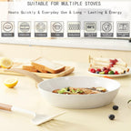 Pink Pots and Pans Set Non Stick, Ceramic Cookware Set with Granite Pattern Kitchen Cooking Sets Induction Pot and Pan w/Frying Pans, Saucepans, Casserole, Non-Toxic, PTFE/PFOA/PFOS-Free