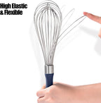 18/8 Stainless Steel Balloon Whisk, Doosu Kitchen Whisk for Cooking Handheld Egg Beater with Rust-Proof Sturdy Wires & Non-Slip Silicone Handle for Beating, Stirring, Blending (12 Wires, Navy Blue)