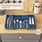 Lifewit Silverware Drawer Organizer, Expandable Utensil Tray for Kitchen, BPA Free Flatware and Cutlery Holder, Adjustable Plastic Storage for Spoons Forks Knives, Large, Dark Blue