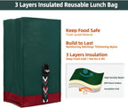 SUNNY BIRD Insulated Lunch Bag Rolltop Lunch Box Tote Bag for Women, Men, Adults and Teens (Green with Boho strap)
