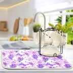 Purple Lavender Butterfly Dish Drying Mat for Kitchen Counter Absorbent Microfiber Drying Pad, Large 18x24 in, Reversible Drainer Mats