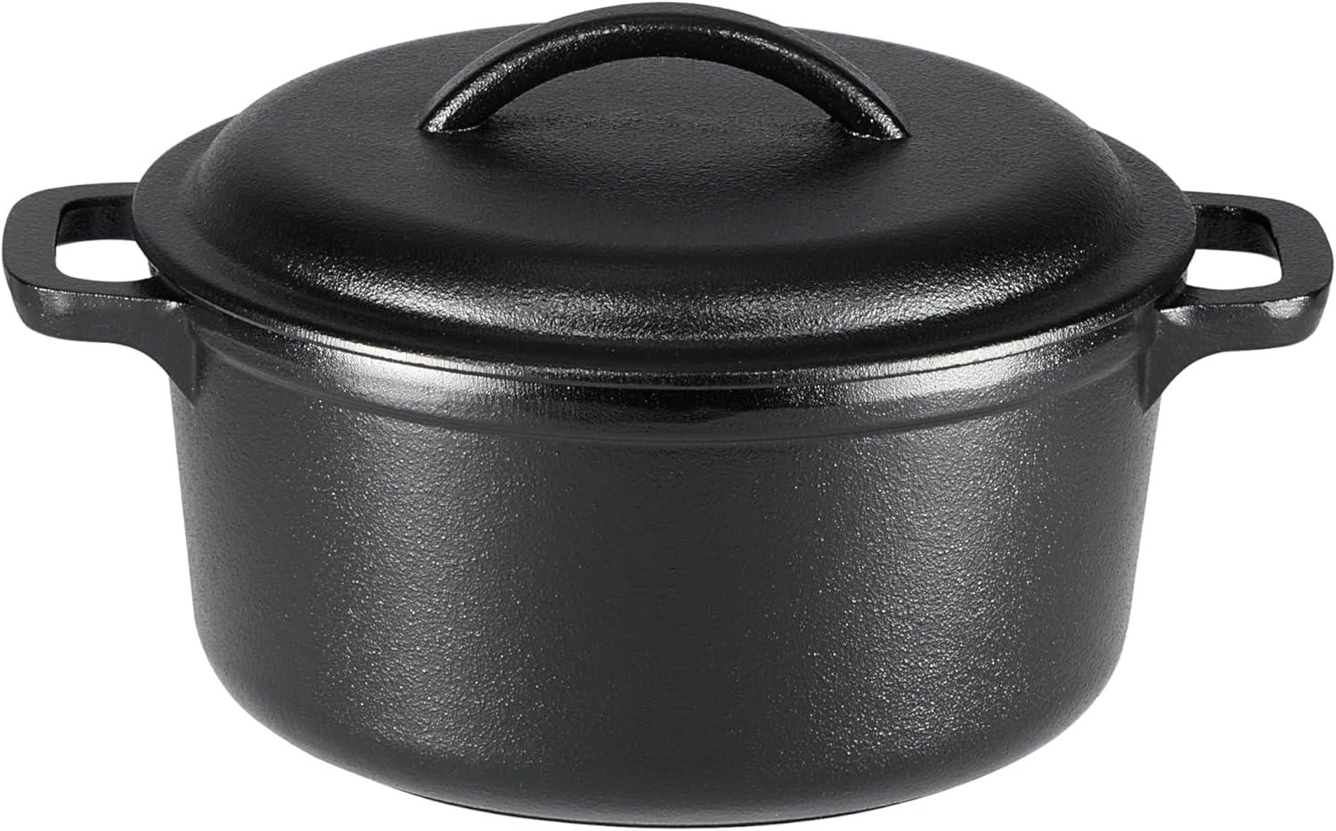 Amazon Basics Round Pre-Seasoned Cast Iron Mini Dutch Oven Pot with Lid and Dual Handles, 2-Quart, Black