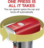 Proctor Silex Automatic Electric Can Opener, Hands Free Cordless Operation & USB Rechargeable, Self-Aligning, Cut Smooth Touch Lid Edges, Compact and Easy to Store, Red