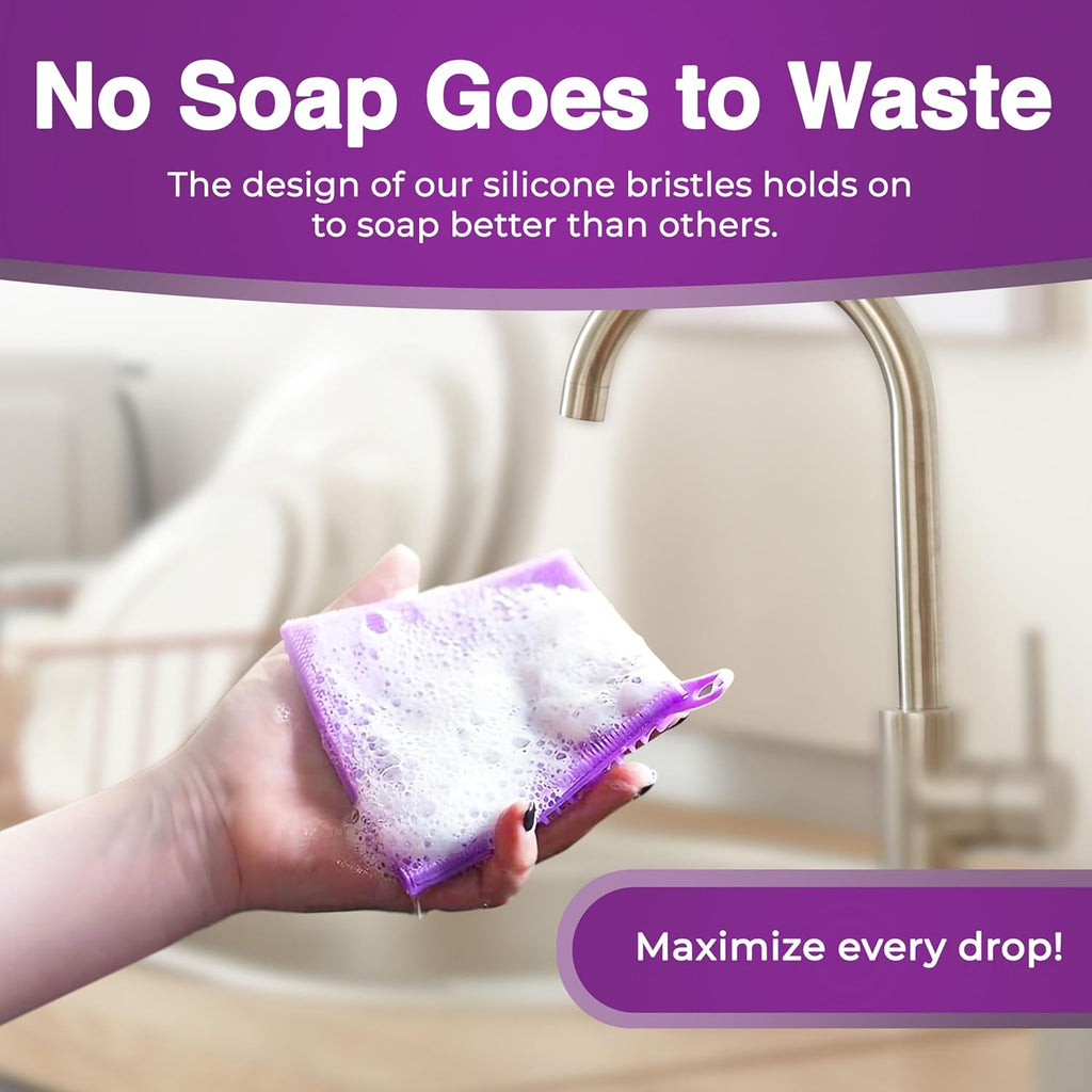 Silicone Dish Scrubber Sponges (5-Pack) - Dual-Sided Silicone Scrubbers and 1 Bottle Stick Brush - Food Grade Kitchen Scrubbers for Dishes - BPA-Free Sponges